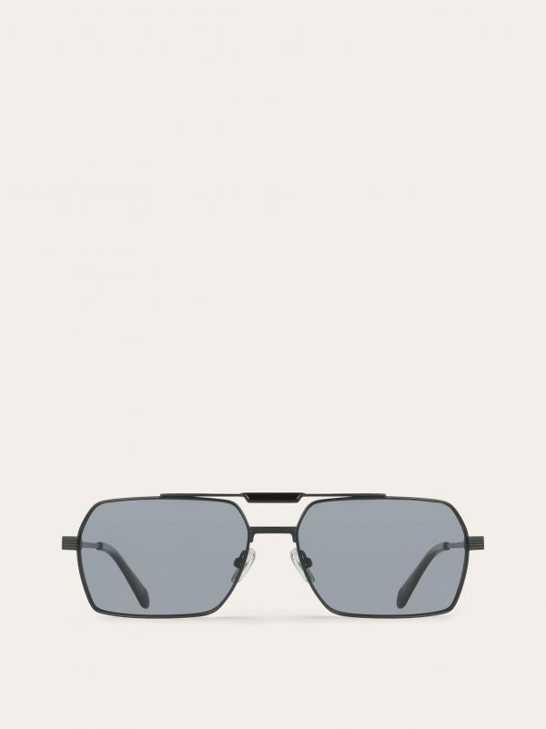  Ferragamo Men Rectangular Frame Sunglasses Black 