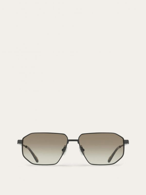 Ferragamo Men Rectangular Frame Sunglasses Black 