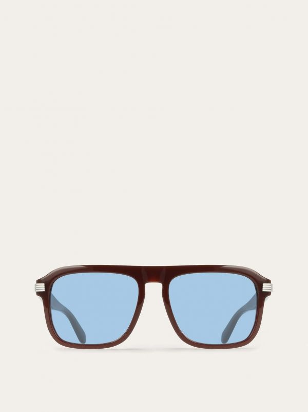  Ferragamo Men Rectangular Frame Sunglasses Brown 