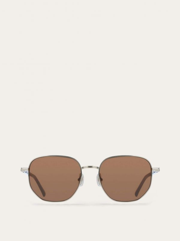  Ferragamo Men Rectangular Frame Sunglasses Gold 