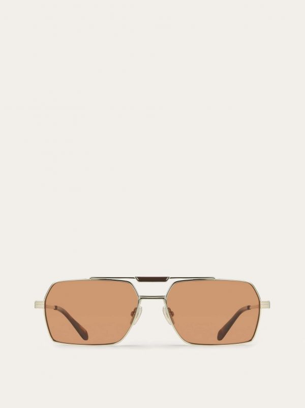  Ferragamo Men Rectangular Frame Sunglasses Gold 