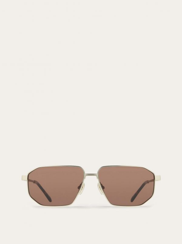  Ferragamo Men Rectangular Frame Sunglasses Gold 