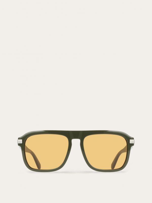  Ferragamo Men Rectangular Frame Sunglasses Green 