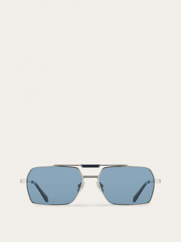  Ferragamo Men Rectangular Frame Sunglasses Silver 