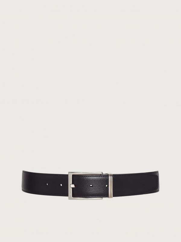  Ferragamo Men Reversible And Adjustable Belt With Rectangular Buckle Black 