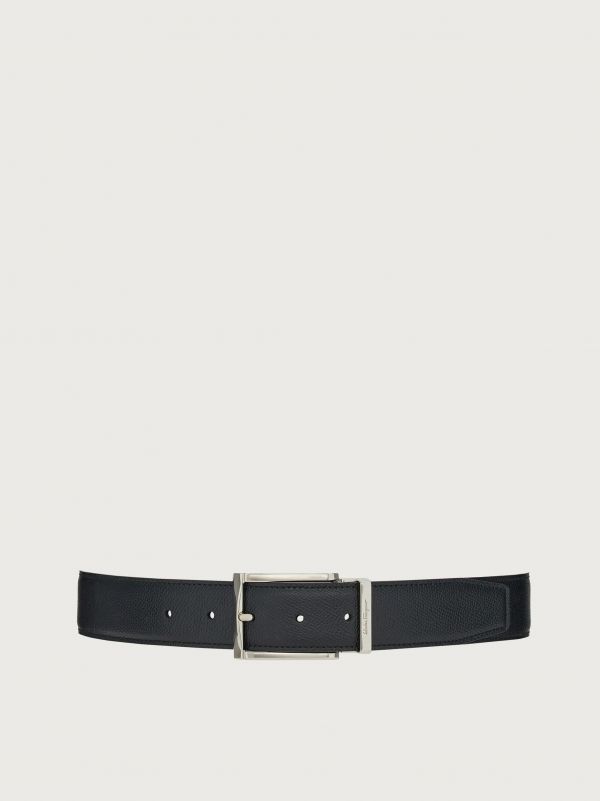  Ferragamo Men Reversible And Adjustable Belt With Rectangular Buckle Black 