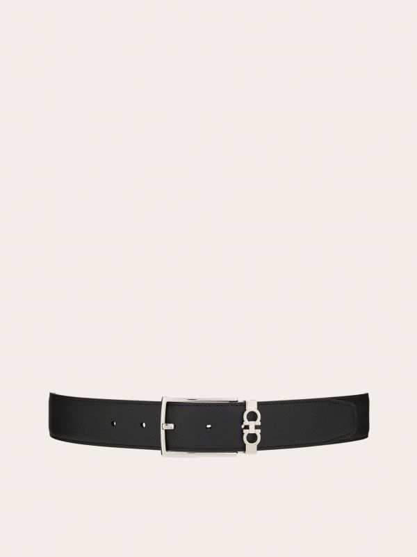  Ferragamo Men Reversible And Adjustable Gancini Belt Black 