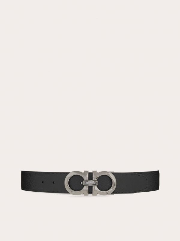  Ferragamo Men Reversible And Adjustable Gancini Belt Black 