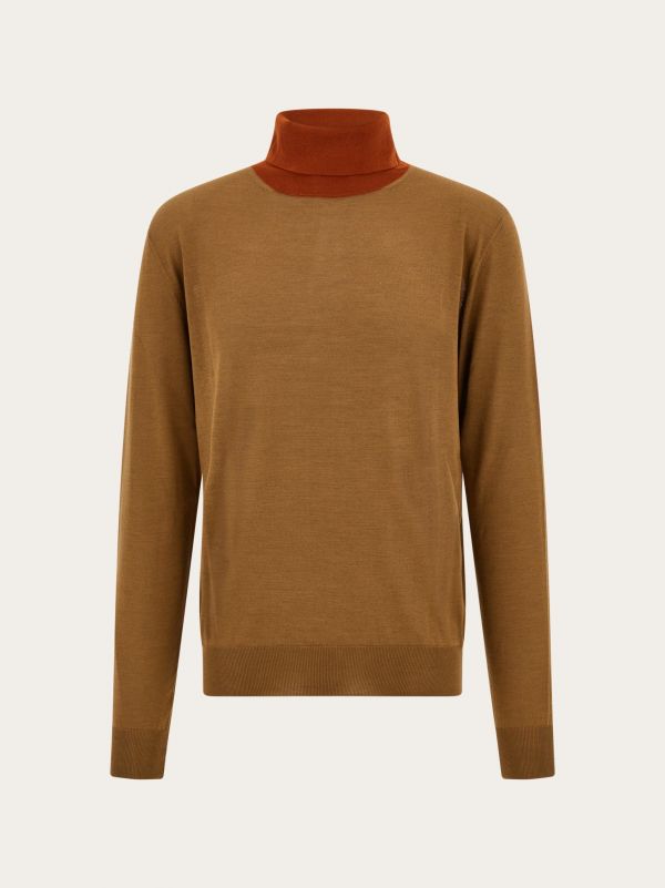  Ferragamo Men Silk Turtleneck Brown 