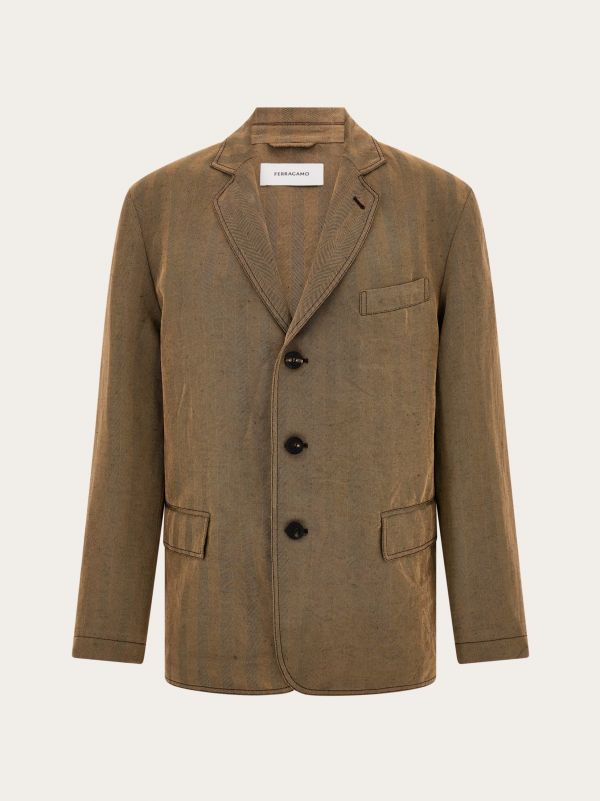  Ferragamo Men Single Breasted Blazer Beige 