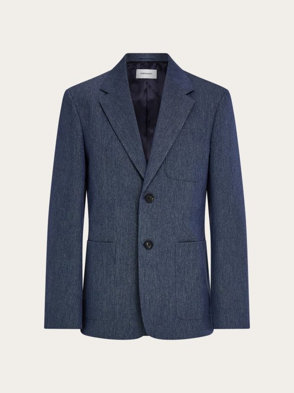  Ferragamo Men Single Breasted Denim Blazer Blue 