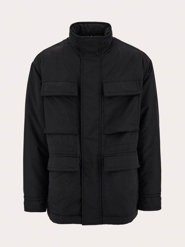  Ferragamo Men Technical Faille Caban Overcoat Black 