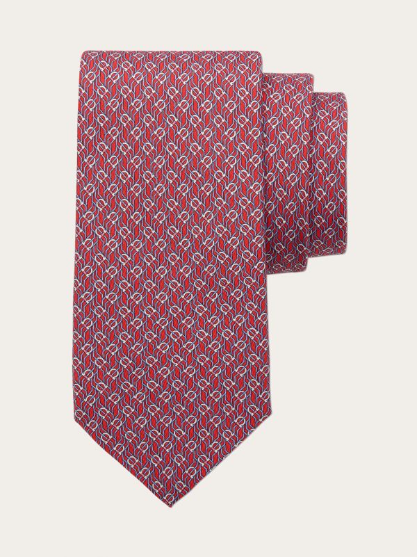  Ferragamo Men Tetris Print Silk Tie Red 