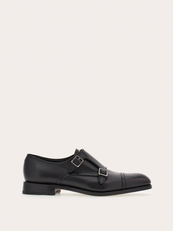  Ferragamo Men Tramezza Double Monkstrap Black Size 6 