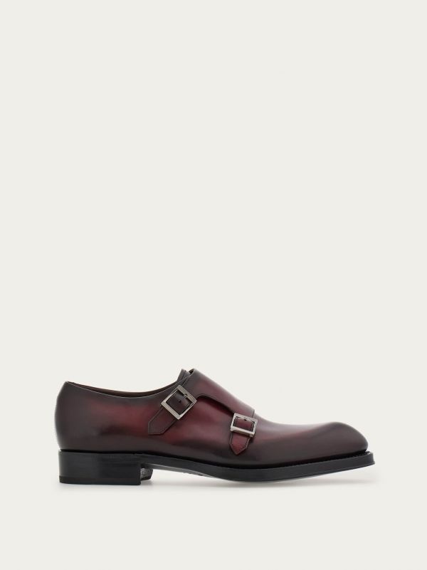  Ferragamo Men Tramezza Double Monkstrap Red Size 7 