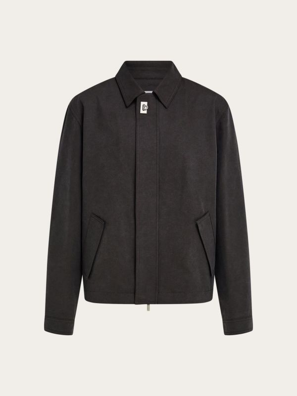  Ferragamo Men Washed Canvas Blouson Blue 
