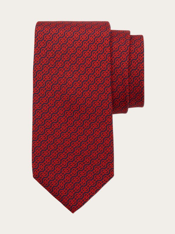  Ferragamo Men Woven Print Silk Tie Red 