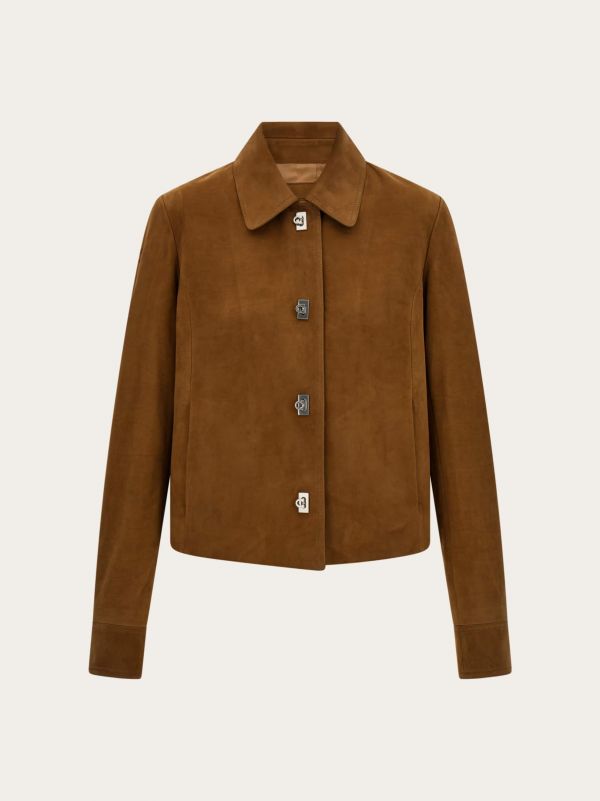  Ferragamo Women Boxy Nubuck Jacket Beige 