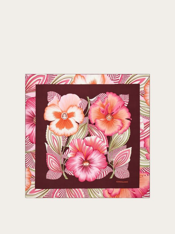  Ferragamo Women Brezza Print Silk Scarf Red 