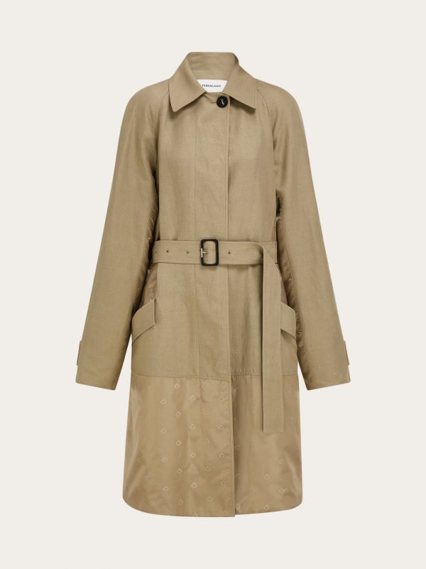  Ferragamo Women Duster Coat With Satin Inserts Beige 