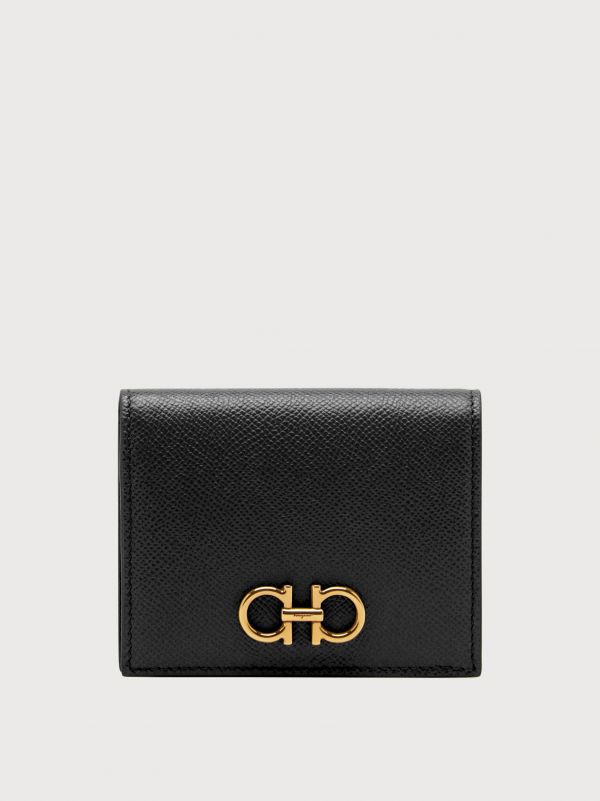  Ferragamo Women Gancini Compact Wallet Black 