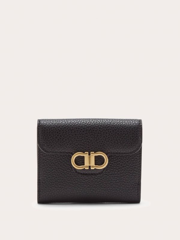  Ferragamo Women Gancini Compact Wallet Black 