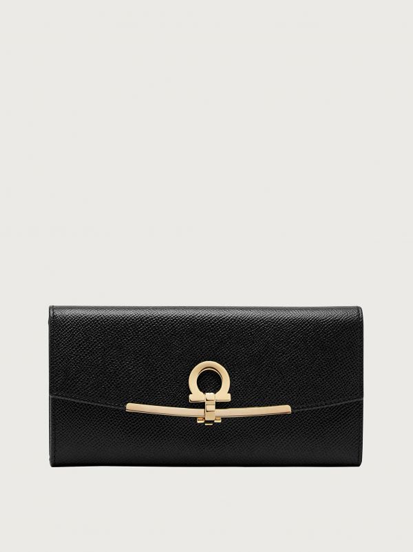  Ferragamo Women Gancini Continental Wallet Black 
