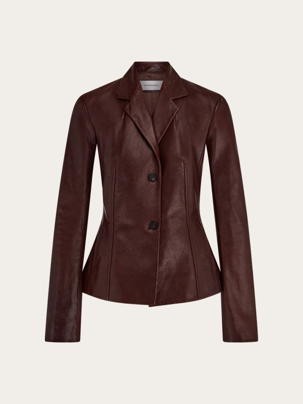  Ferragamo Women Leather Jacket Brown 