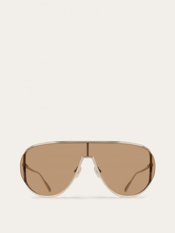  Ferragamo Women Mask Frame Sunglasses Gold 