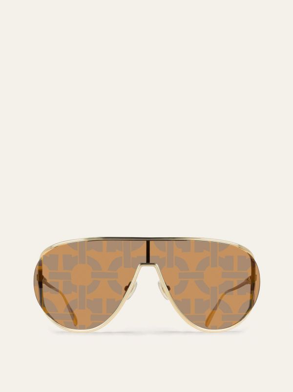  Ferragamo Women Mask Frame Sunglasses Gold 