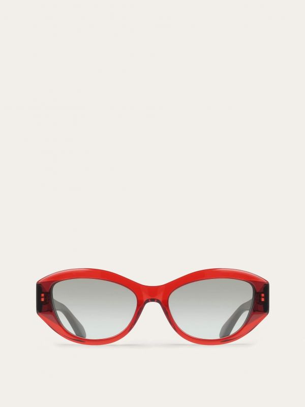  Ferragamo Women Oval Frame Sunglasses Red 