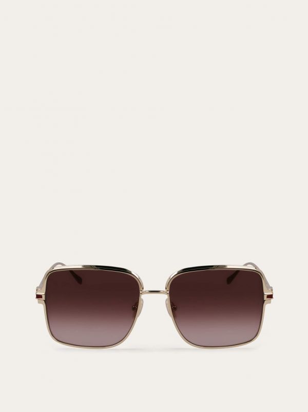  Ferragamo Women Rectangular Frame Sunglasses Gold 