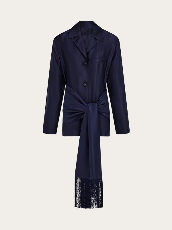  Ferragamo Women Silk Shirt Jacket Blue 