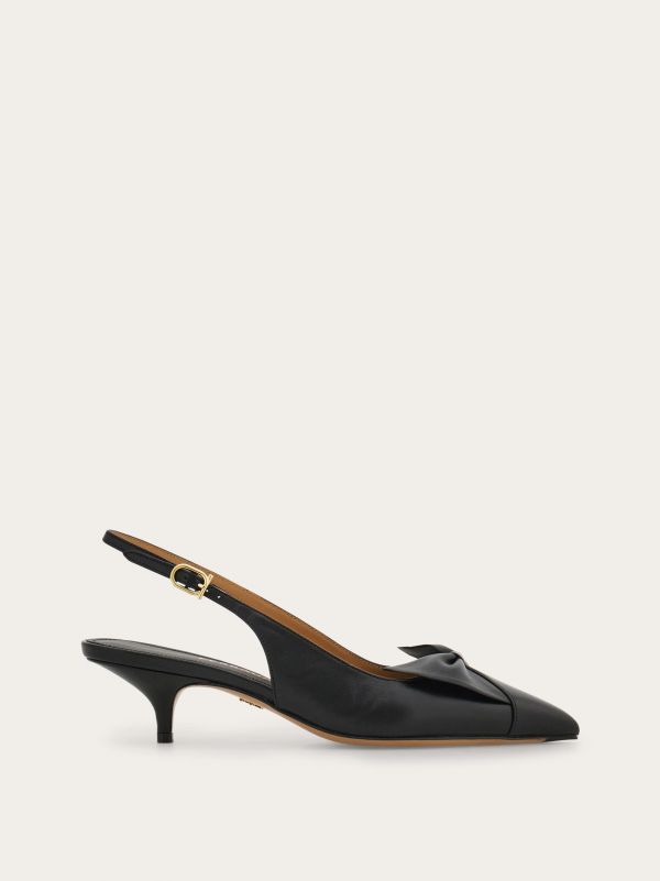  Ferragamo Women Soft Bow Slingback Black Size 2.5 