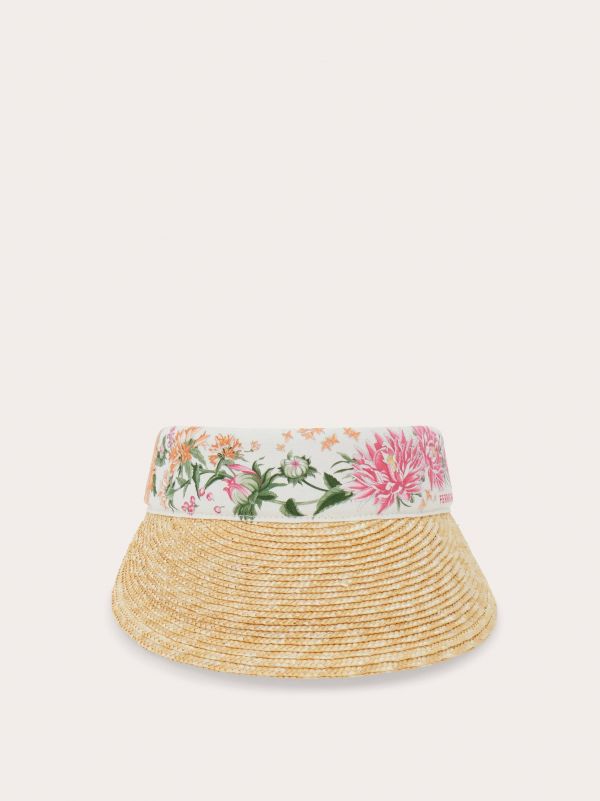  Ferragamo Women Spring Print Straw Visor Pink 