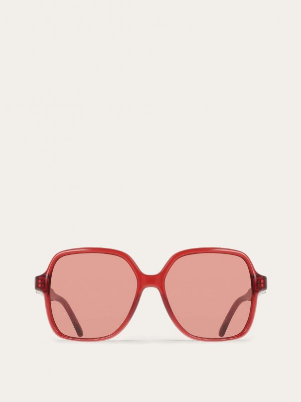  Ferragamo Women Square Frame Sunglasses Red 