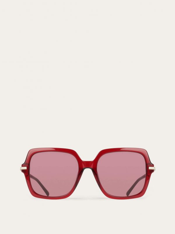  Ferragamo Women Square Frame Sunglasses Red 