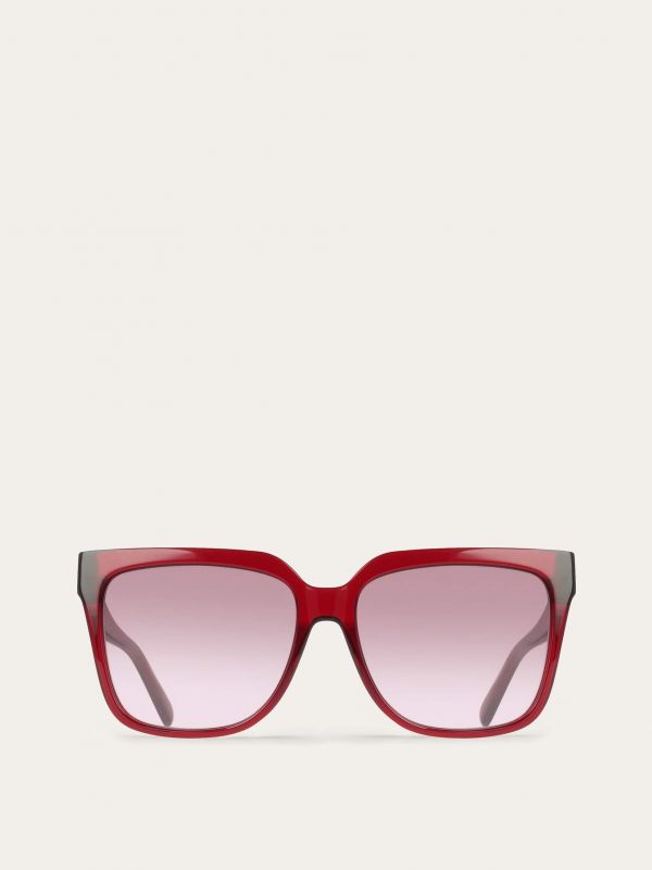  Ferragamo Women Square Frame Sunglasses Red 