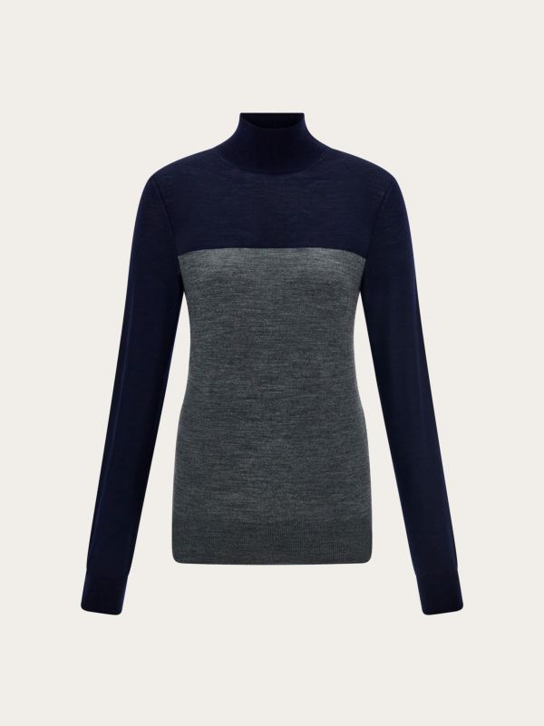  Ferragamo Women Two Tone Turtleneck Black 