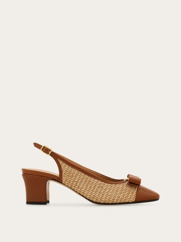  Ferragamo Women Vara Bow Slingback Brown Size 1.5 