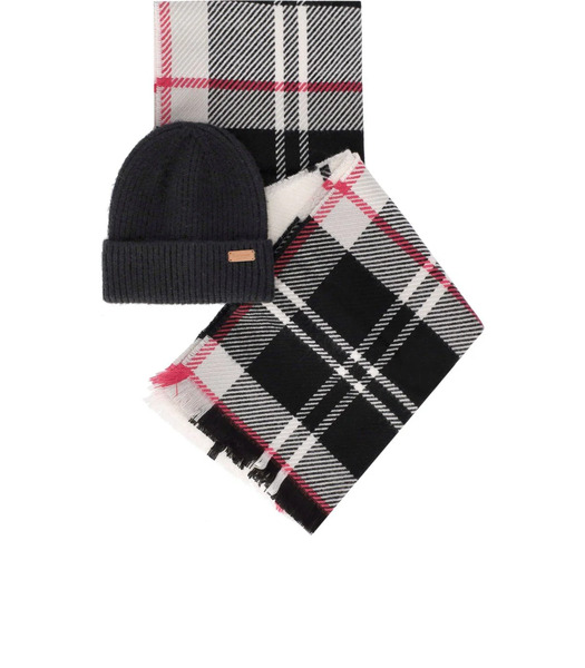  Barbour Hot Pink Monochrome Pendle Beanie + Blair Scarf Set 