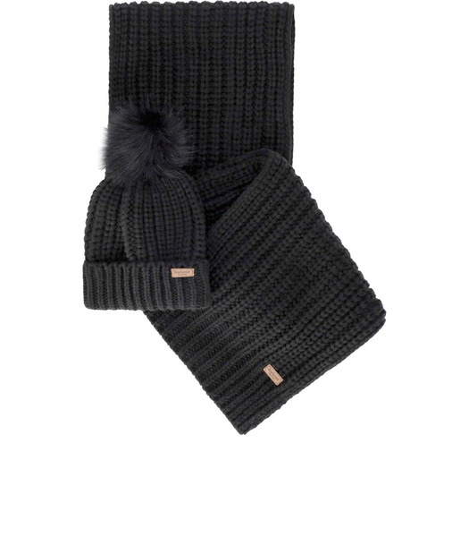  Barbour Saltburn Black Beanie + Scarf Set 
