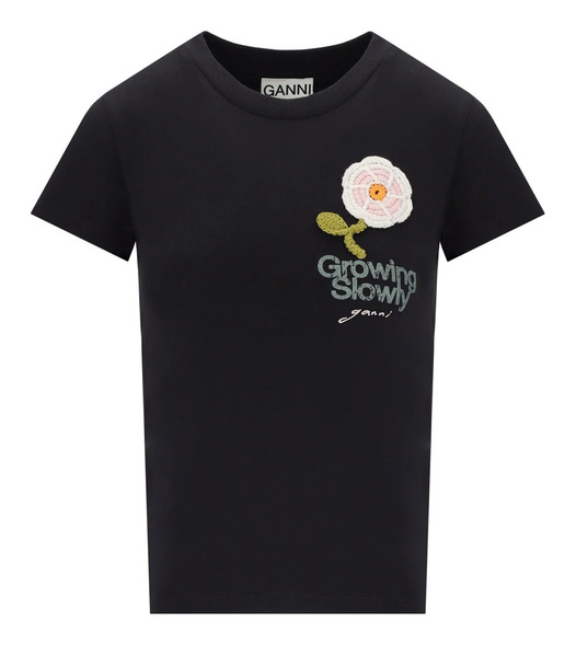  Ganni Baby Fit Crochet Anthracite Grey T-shirt 