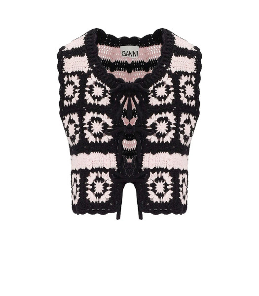  Ganni Black And Pink Crochet Vest 
