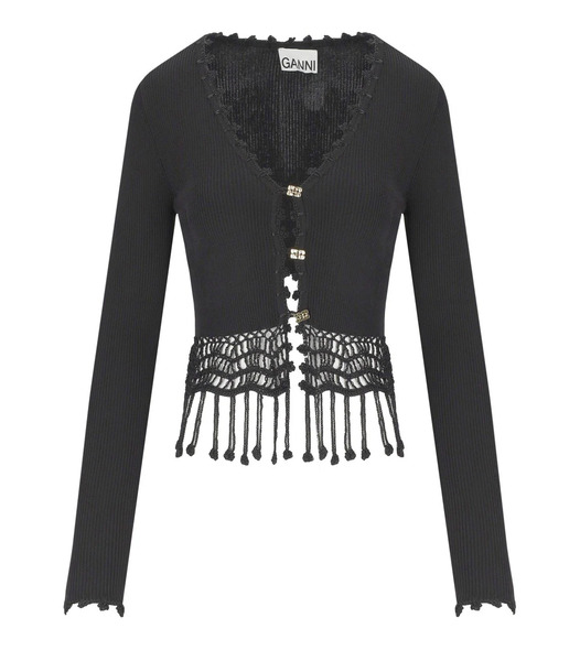  Ganni Black Crochet Cropped Cardigan 