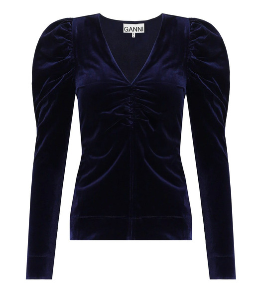  Ganni Blue Velvet Top 