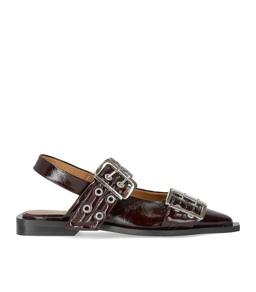  Ganni Burgundy Slingback Ballet Flat Shoe With Buckles 