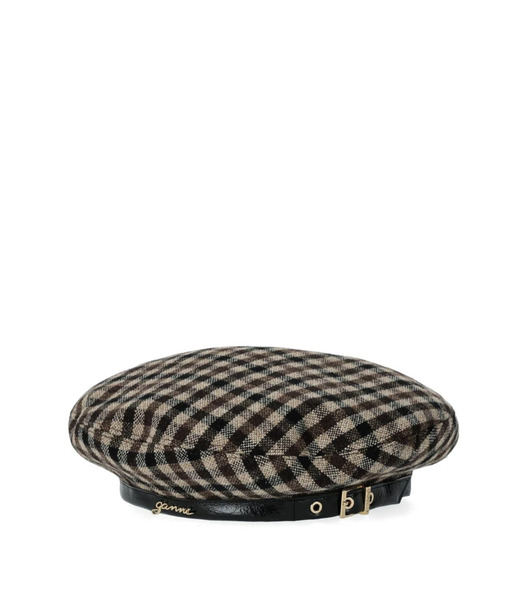  Ganni Coffee Check Beret 