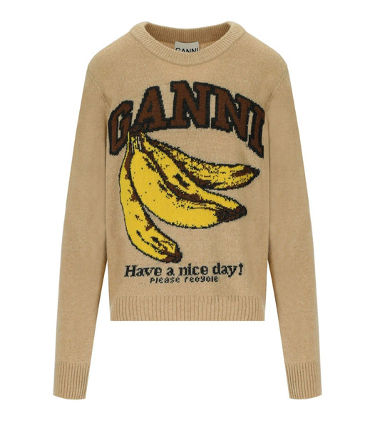  Ganni Graphic Beige Crewneck Jumper 