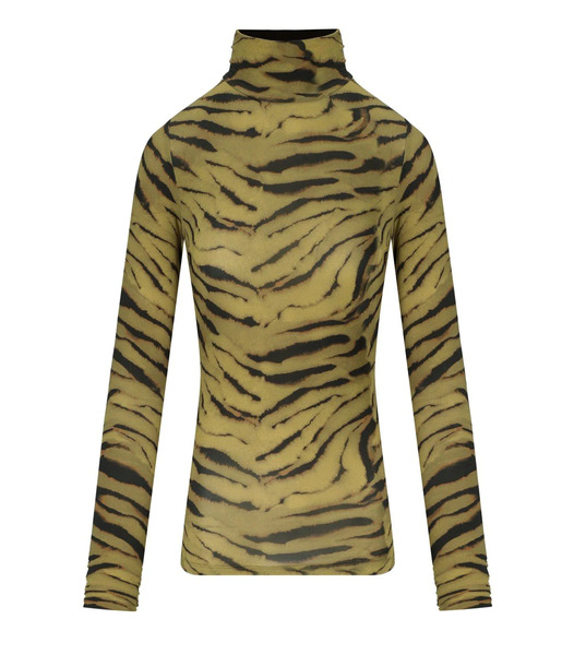  Ganni Khaki Zebra Print Turtleneck Top 
